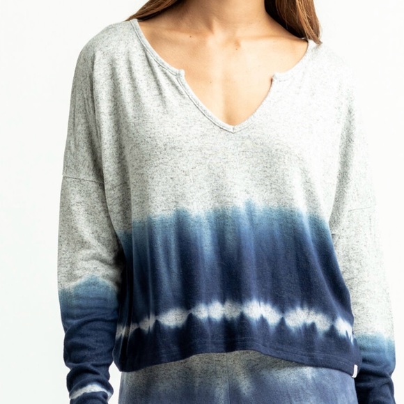Roxy Sweatshirt Sm Staying True Sweatshirt Gray Blue Stretchy Dip-Dyed - Picture 2 of 13